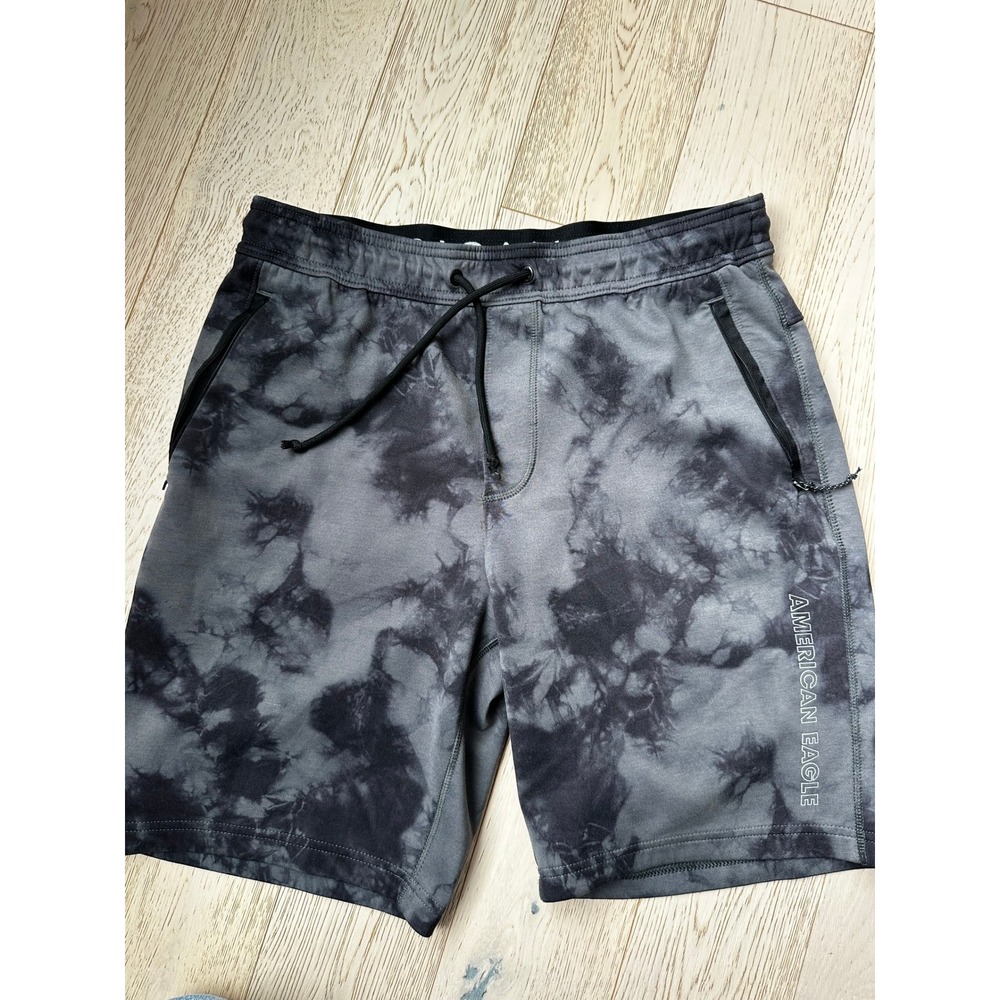 American Eagle Mens Tie Dye Athletic Shorts Grey Black Zipper PSize Medium